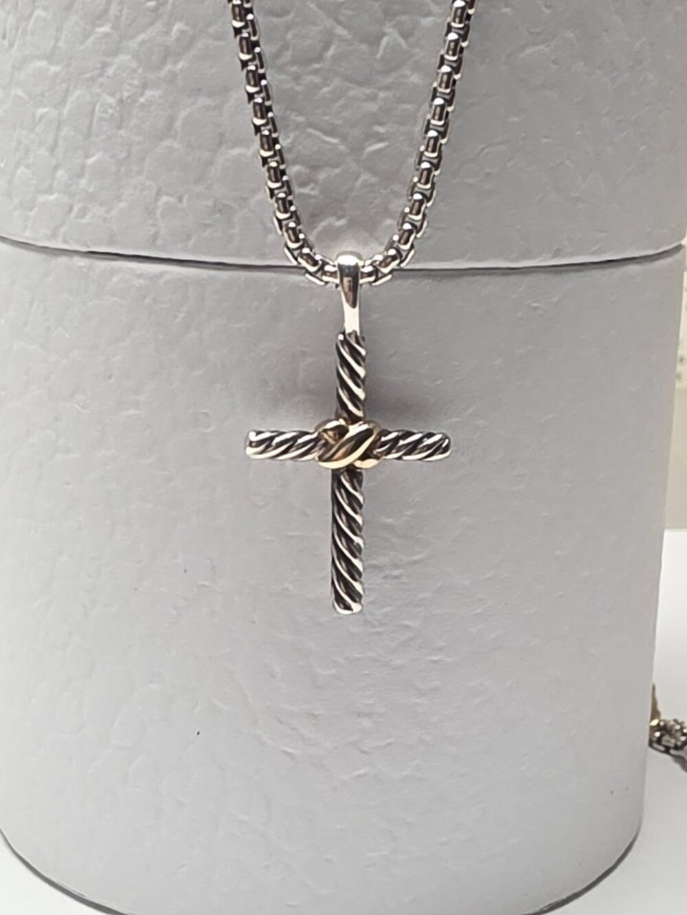 Petite X Cross Necklace Sterling Silver with 14K Yellow Gold, 24mm 16"Long - Picture 13 of 13